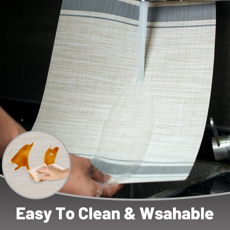 flohar Placemats Set of 6ï¼ŒNon-Slip PVC Weave Table Mats Easy to Cleanï¼ŒHeat Resistant Place Mats for Kitchen Dining Table Decoration Indoor Outdoorï¼ŒKhaki Gray - Image 3