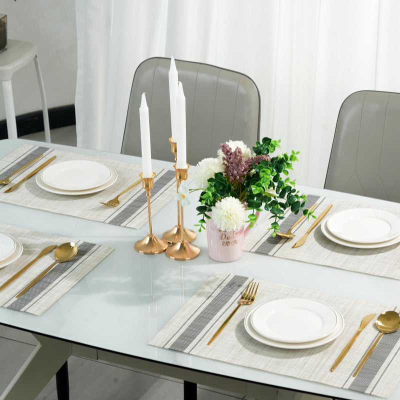 flohar Placemats Set of 6ï¼ŒNon-Slip PVC Weave Table Mats Easy to Cleanï¼ŒHeat Resistant Place Mats for Kitchen Dining Table Decoration Indoor Outdoorï¼ŒKhaki Gray - Image 5
