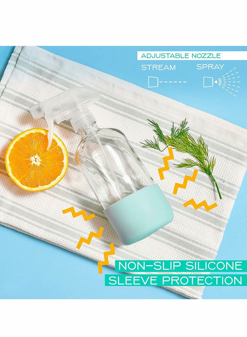 Excefore Empty Clear Glass Spray Bottles with Silicone Sleeve Protection - Refillable 16 oz Containers for Cleaning Solutions, Essential Oils, Misting Plants - Quality Sprayer - 2 Pack - Image 4