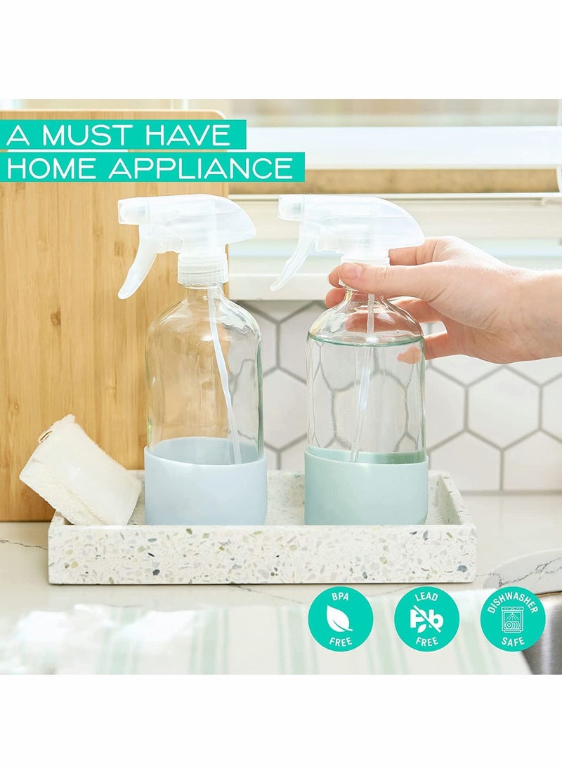 Excefore Empty Clear Glass Spray Bottles with Silicone Sleeve Protection - Refillable 16 oz Containers for Cleaning Solutions, Essential Oils, Misting Plants - Quality Sprayer - 2 Pack - Image 5