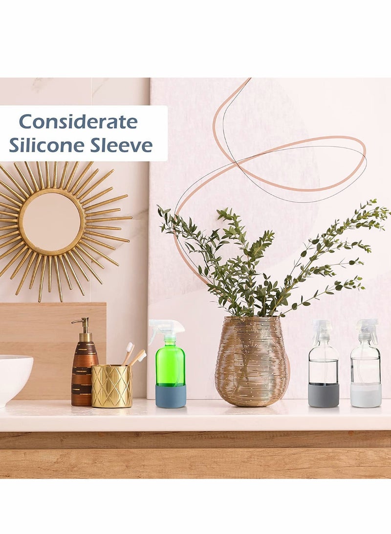 Excefore Empty Clear Glass Spray Bottles with Silicone Sleeve Protection - Refillable 16 oz Containers for Cleaning Solutions, Essential Oils, Misting Plants - Quality Sprayer - 2 Pack - Image 2