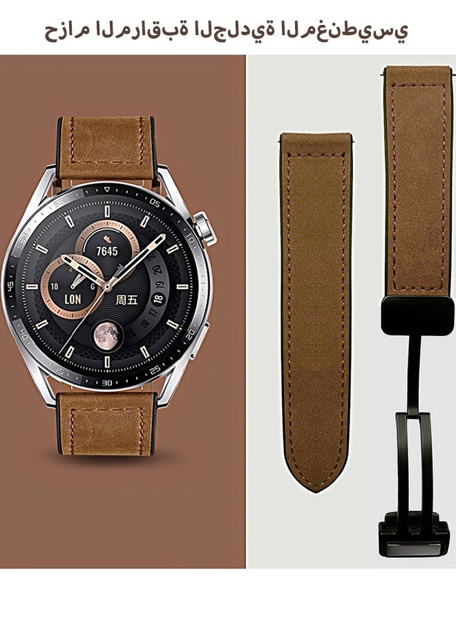 22 mm Leather Watch Strap with Magnetic Buckle Design Compatible with Huawei GT3/4 46 mm GT3 Pro Huawei Watch 3  GT2e  GT2 Pro GT2 42 46 mm Samsung Galaxy Watch 3 45 mm Gear S3 - Image 1