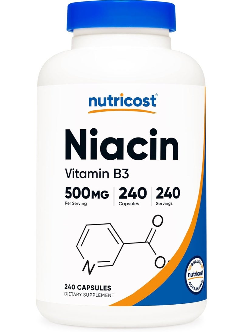 Nutricost Niacin Vitamin B3 500mg, 240 Capsules 8 months supply - Image 1