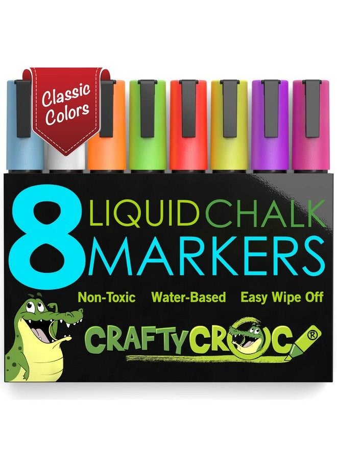 Crafty Croc Liquid Chalk Markers For Blackboards Use As Glass Window Markers Mirror Pens Blackboard Or Chalkboard Markers 8 Bold Neon Colors Wet Or Dry Erase Chalk Pens For Easy Clean Up  - Image 1