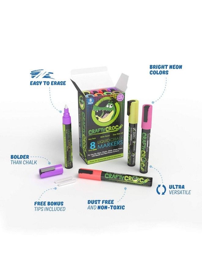 Crafty Croc Liquid Chalk Markers For Blackboards Use As Glass Window Markers Mirror Pens Blackboard Or Chalkboard Markers 8 Bold Neon Colors Wet Or Dry Erase Chalk Pens For Easy Clean Up  - Image 3