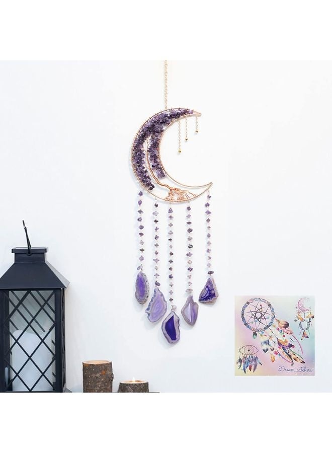 HOMESTAR Agate Moon Dream Catchers with Crystal Purple Gemstone Dream Catchers Natural Tree of Life Gem Agate Wall Hangings Room Garden Dreamcatchers Decor (Purple) - Image 1