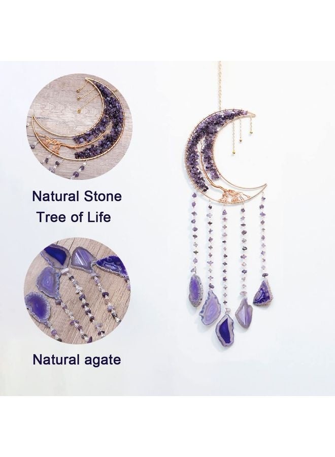 HOMESTAR Agate Moon Dream Catchers with Crystal Purple Gemstone Dream Catchers Natural Tree of Life Gem Agate Wall Hangings Room Garden Dreamcatchers Decor (Purple) - Image 2