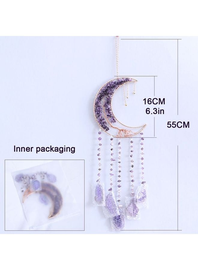 HOMESTAR Agate Moon Dream Catchers with Crystal Purple Gemstone Dream Catchers Natural Tree of Life Gem Agate Wall Hangings Room Garden Dreamcatchers Decor (Purple) - Image 3