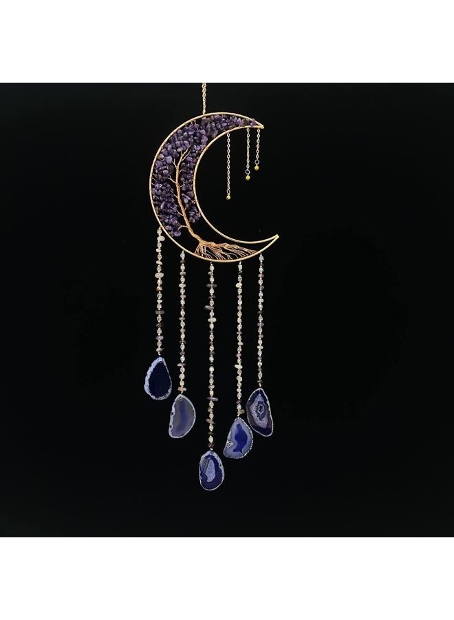 HOMESTAR Agate Moon Dream Catchers with Crystal Purple Gemstone Dream Catchers Natural Tree of Life Gem Agate Wall Hangings Room Garden Dreamcatchers Decor (Purple) - Image 4