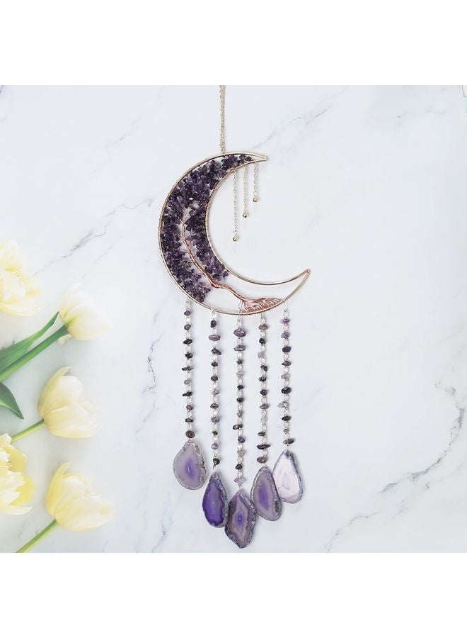 HOMESTAR Agate Moon Dream Catchers with Crystal Purple Gemstone Dream Catchers Natural Tree of Life Gem Agate Wall Hangings Room Garden Dreamcatchers Decor (Purple) - Image 5