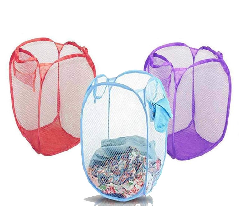 Kitchwish Nylon Mesh Laundry Basket 20 Ltr Multicolor Pack of 3 - Image 1