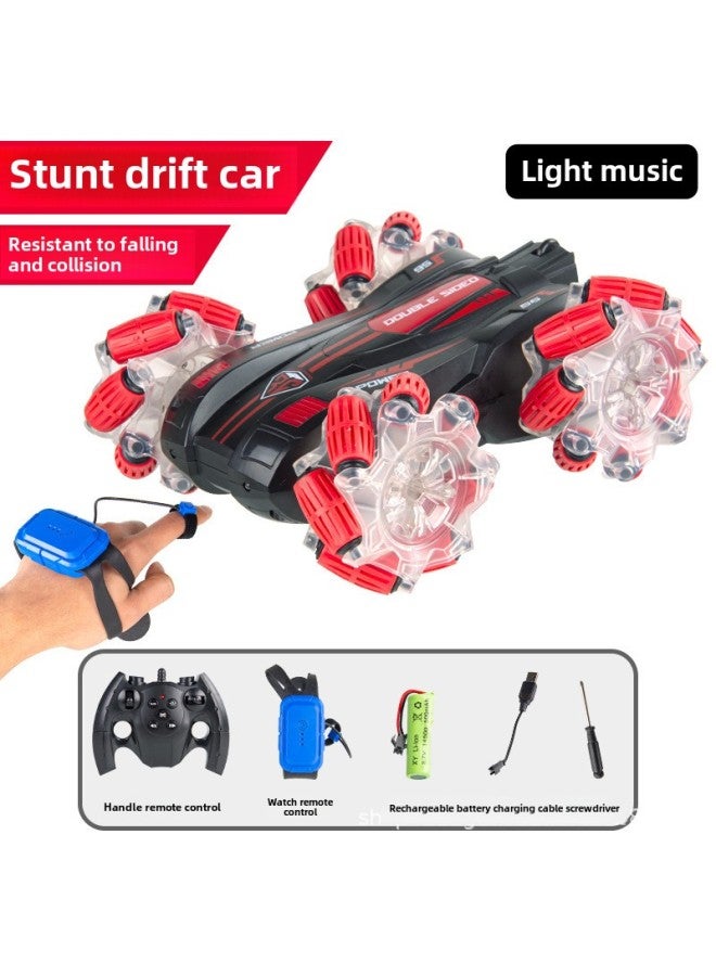 Loquat Double-sided Exercise Light Roll Gesture Stunt Remote Control Car Four-wheel Drive Off-road Drift Children's Toy Car Gifts-Color:2019-57 Red Double-sided Rollover Side Drift (watch Sensor Handle Rem - Image 1