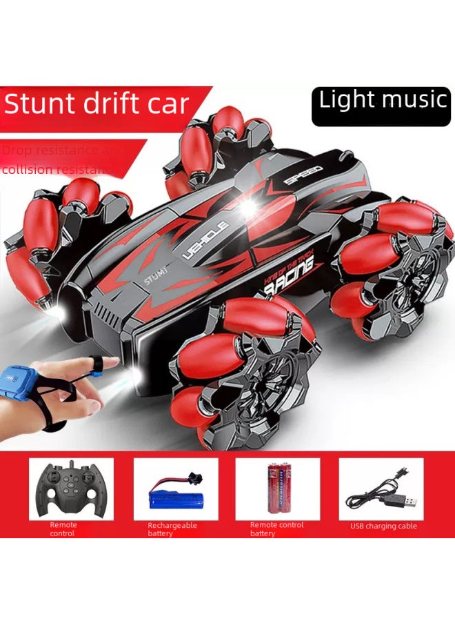 Loquat Double-sided Exercise Light Roll Gesture Stunt Remote Control Car Four-wheel Drive Off-road Drift Children's Toy Car Gifts-Color:2019-57 Red Double-sided Rollover Side Drift (watch Sensor Handle Rem - Image 2