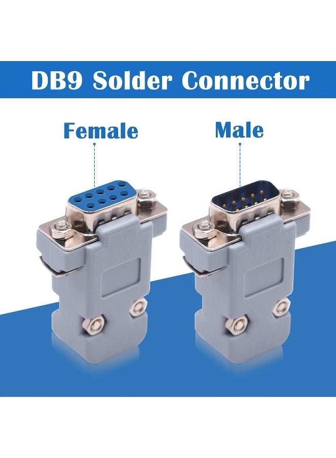 melfi DB9 Pin D-SUB Solder Cup Connectors – Tin-Plated Housing with Lightweight Gray Plastic Hoods, Individually Bagged for Quick Assembly & Secure Connections (2pcs Male & Female Connector) - Image 3