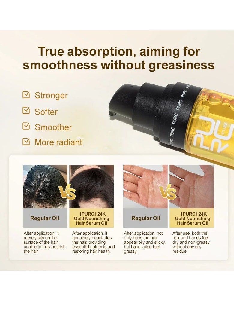 PURC 50ml 24k Gold Nourishing Hair Care Oil Shiny Soft Deeply Nourishing Multi Effect Repair Hair Oil with 24k Gold Argon Oil Coconut Oil Olive Oil Hair Care Oil for Dry and Damaged Hair Serum  - Image 3