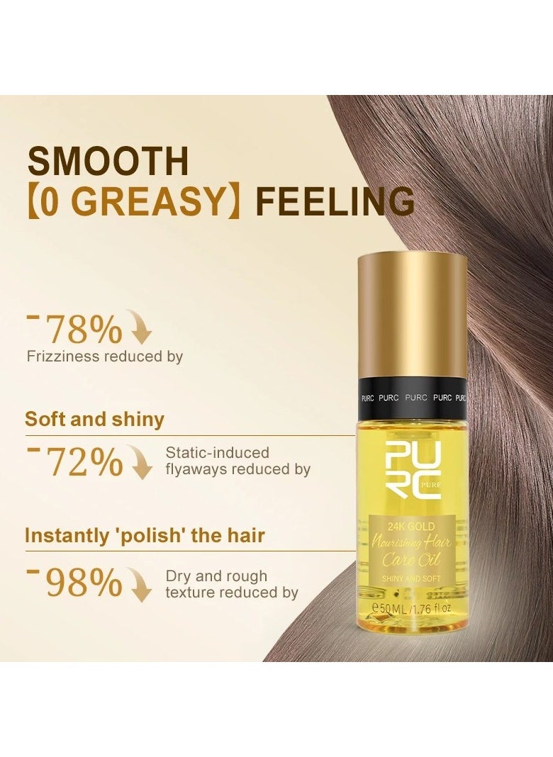 PURC 50ml 24k Gold Nourishing Hair Care Oil Shiny Soft Deeply Nourishing Multi Effect Repair Hair Oil with 24k Gold Argon Oil Coconut Oil Olive Oil Hair Care Oil for Dry and Damaged Hair Serum  - Image 5