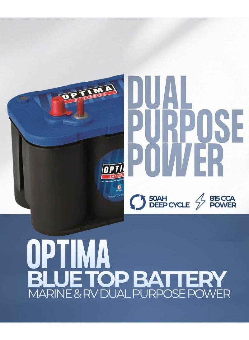 Optima Blue Top 12V 50Ah AGM Battery 8006-252 Slim 4.2 Dual Purpose CCA 815A MCA 1000A for Marine & RV - Image 4