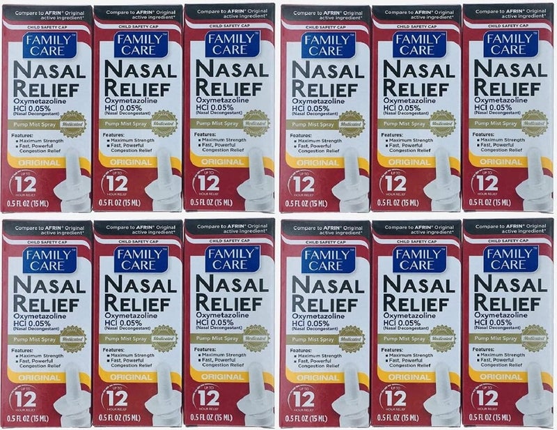 (12 pack) Nasal Relief Spray, 12 hour Pump Mist (Oxymetazoline HCL) 0.5 fl oz