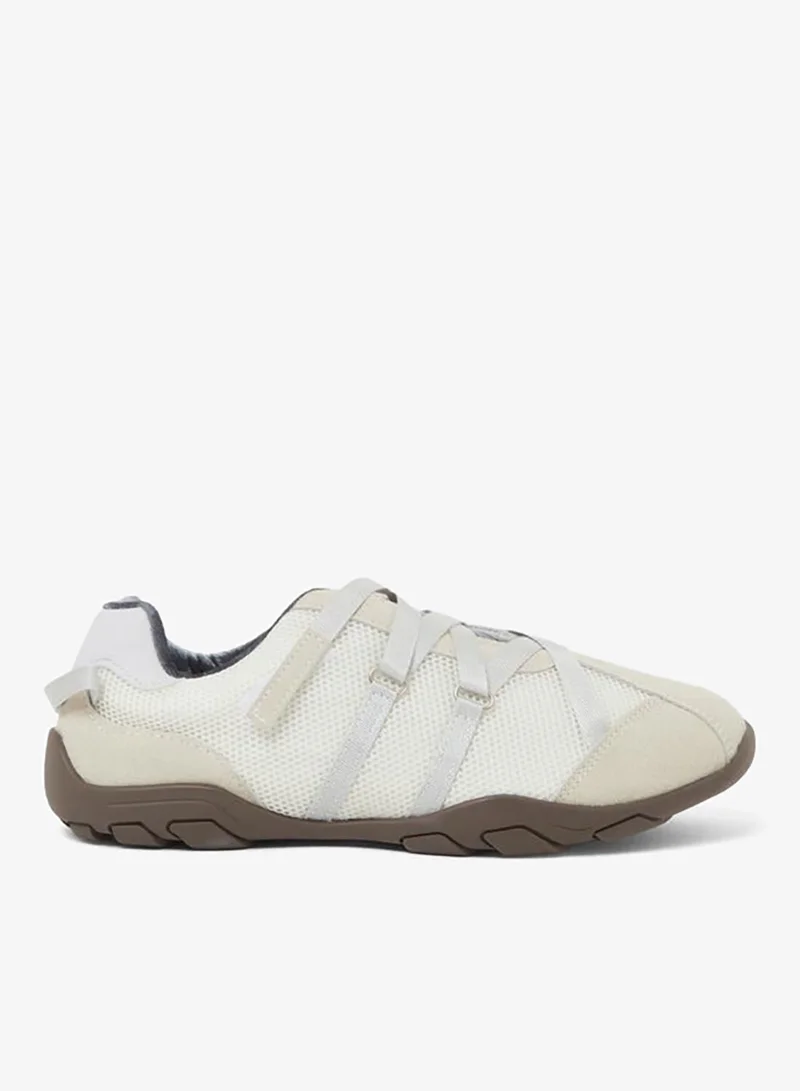 Cream Mesh Panel Velcro Detail Sneakers