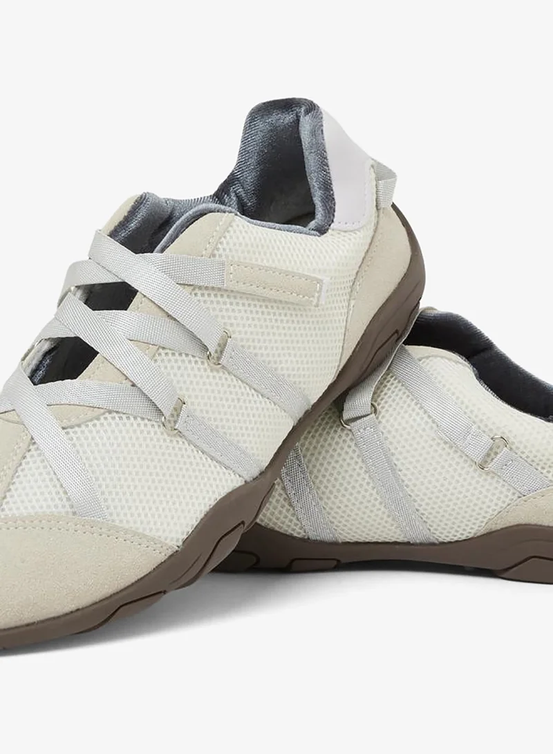 Styli  Cream Mesh Panel Velcro Detail Sneakers for Women | Best Price UAE