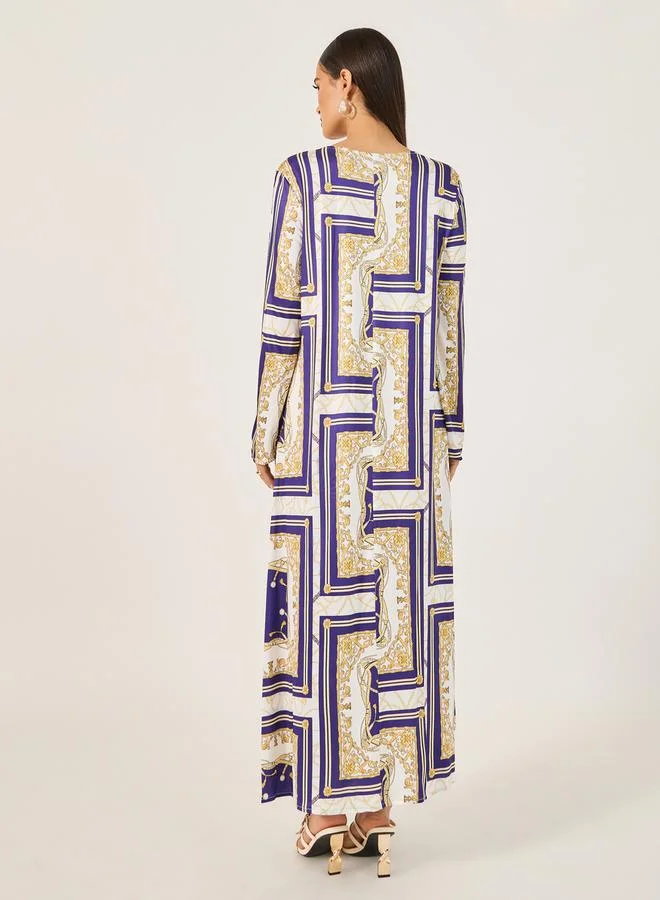 Take Two Maxi Jalabiya with All Over Print by Styli