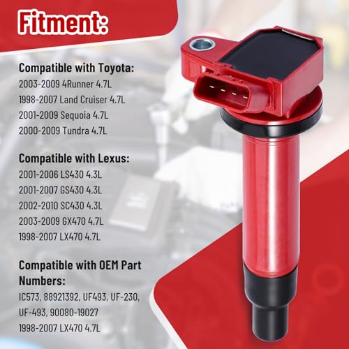 Pindex 8 Pack Ignition Coils and Iridium Spark Plugs,UF230 4504/PK20TT Coil Pack Kits Compatible with Toyota Lexus 4Runner Tundra Land Cruiser Sequoia GS430 GX470 LS430 LX470 SC430 4.3L 4.7L V8 - Image 3
