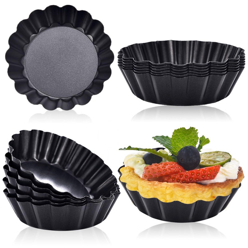 DATANYA 24Packs Mini Tart Pans 3 Inch with Removable Botttom Carbon Steel Fluted Tart Tin Shell Mold Round Nonstick 3 Quiche Pans for Pies Mousse Cakes Dessert Baking