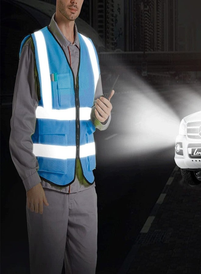 XIAKE Mesh Safety Vest High Visibility Reflective Vest with Pockets and Zipper, Meets ANSI/ISEA Standards, Sky Blue, XXL - Image 3