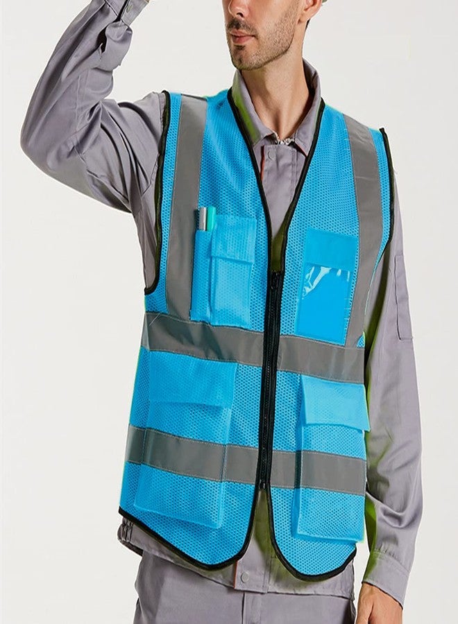 XIAKE Mesh Safety Vest High Visibility Reflective Vest with Pockets and Zipper, Meets ANSI/ISEA Standards, Sky Blue, XXL - Image 2