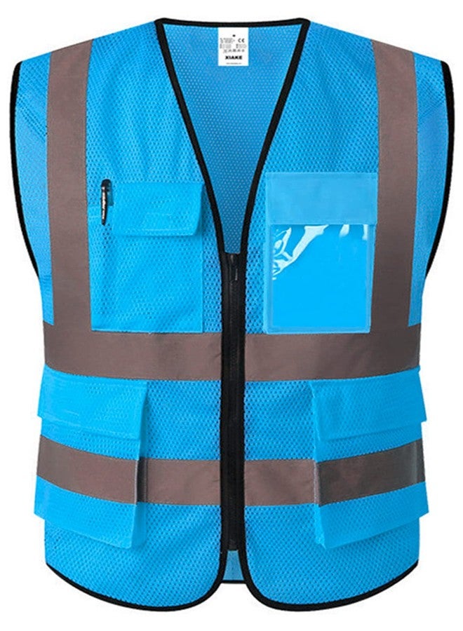 XIAKE Mesh Safety Vest High Visibility Reflective Vest with Pockets and Zipper, Meets ANSI/ISEA Standards, Sky Blue, XXL - Image 1