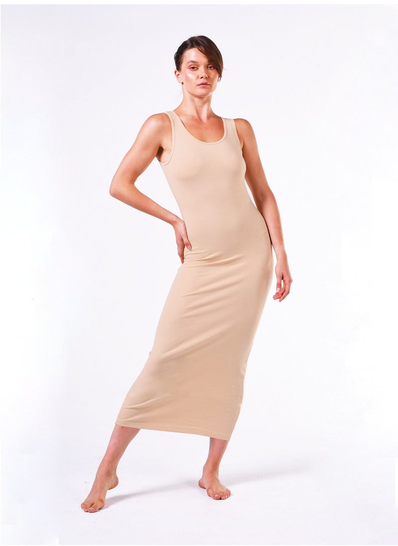COMODO wide cut long dress beige Egypt cotton 100%  - Image 2