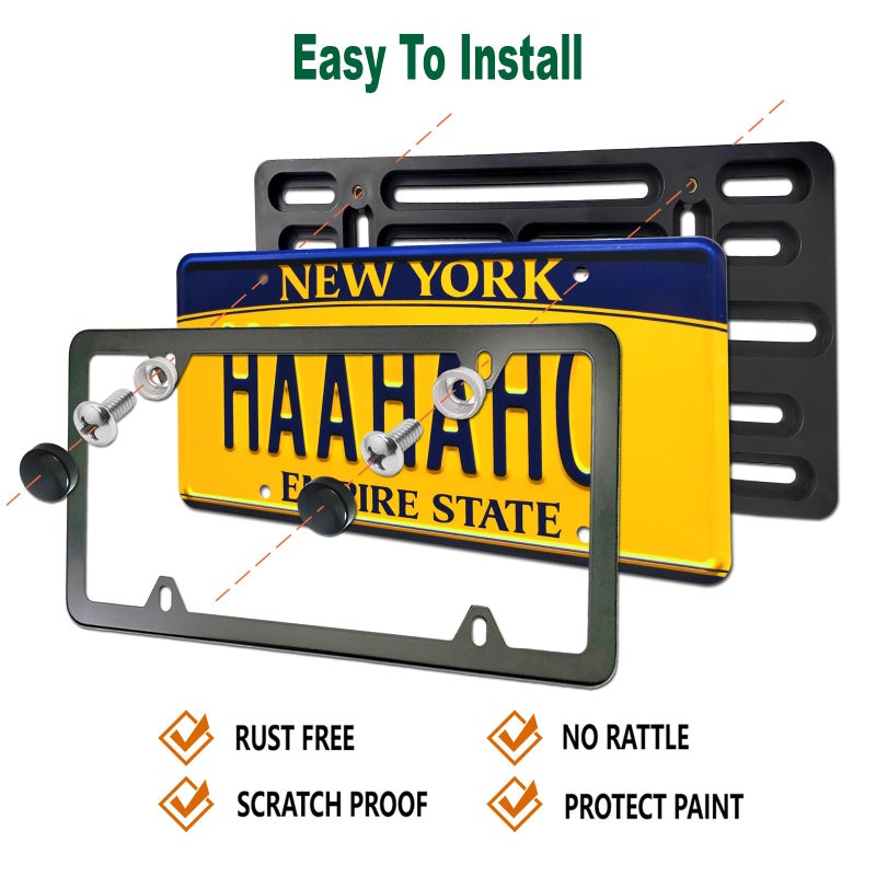 Aootf Front License Plate Mounting Kit- License Plate Bracket & Black Aluminum Car Tag Holder Cover Fit No Drilling Hole Front Bumper, Universal Adapter for US Vehicle Trailer Truck, with Screws Caps - Image 4