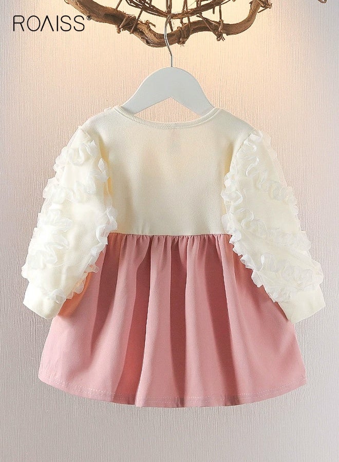 رويس فستان أنيق للفتيات بقصّة A مع عقدة كبيرة، فستان من قطعتين مع رقبة مستديرة وأكمام منفوشة، فستان أميرة أنيق للفتيات، مناسب للارتداء اليومي والأنشطة الخارجية - Image 2