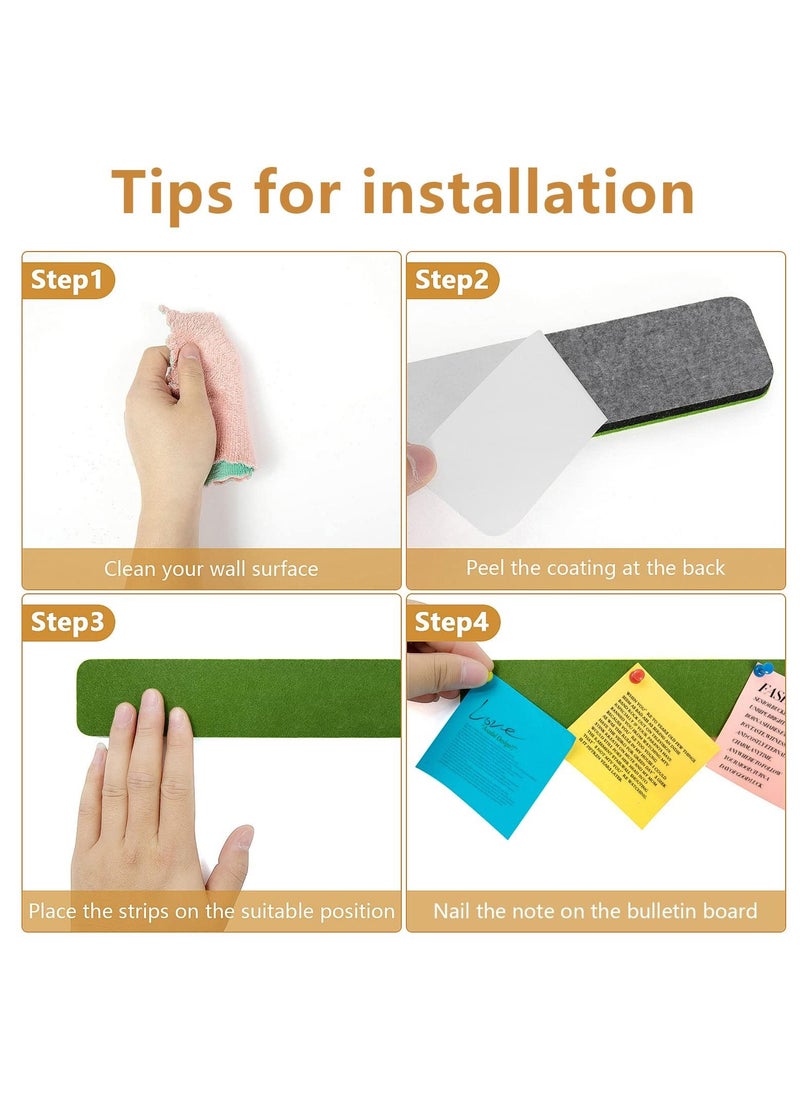 SYOSI 5 Pack Felt Pin Board Bar Strips Bulletin Board for Bedrooms Offices Home Wall Decoration, Notice Board Self Adhesive Cork Board with 50 Push Pins for Paste Notes, Photos, Schedules  - Image 5