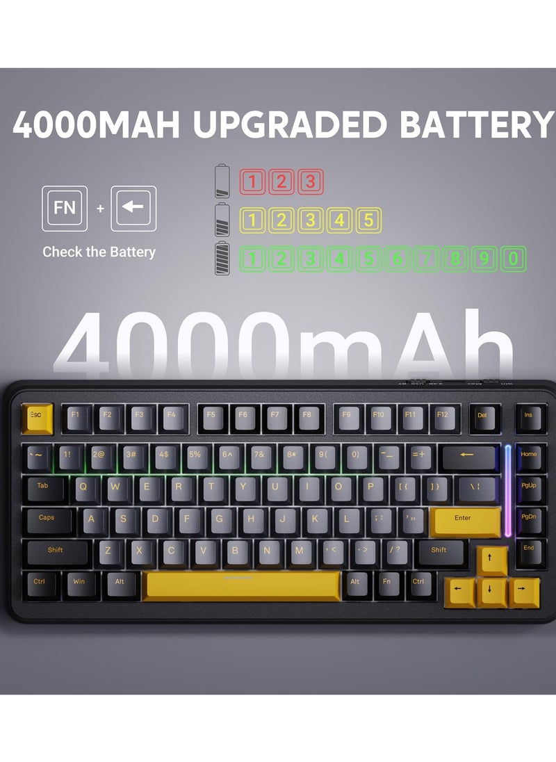 Attack Shark M86 83 Keys Wireless Mechanical Keyboard, 75% Gasket Hot Swappable Custom Keyboard, Side Printed PBT Keycaps, RGB Backlit, Pre-lubed Switches, BT/2.4GHz/ Wired Mechanical Gaming Keyboard  - Image 5