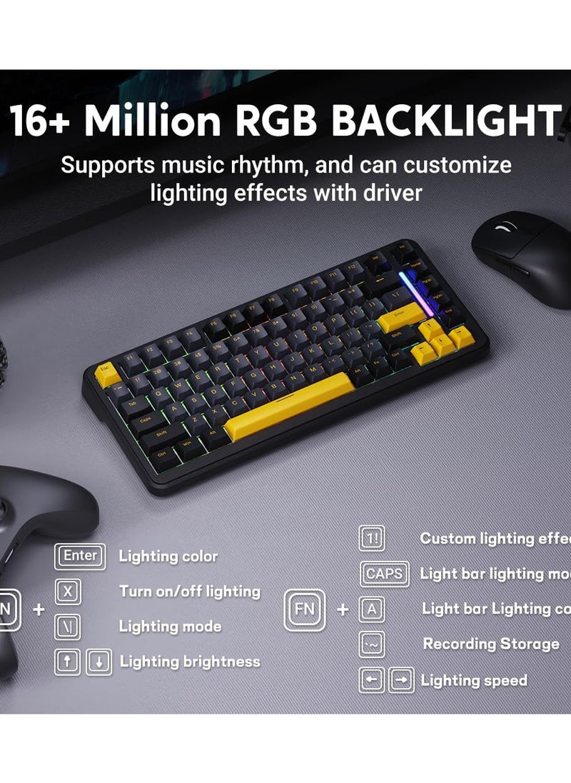 Attack Shark M86 83 Keys Wireless Mechanical Keyboard, 75% Gasket Hot Swappable Custom Keyboard, Side Printed PBT Keycaps, RGB Backlit, Pre-lubed Switches, BT/2.4GHz/ Wired Mechanical Gaming Keyboard  - Image 4