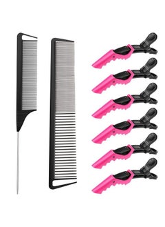 Patelai 2 Pieces Parting Comb And 6 Pieces Hair Clip Women Rat Tail Comb Cutting Comb With Wide And Fine Teeth Salon Hairdressing Hair Care Tools  - Image 2