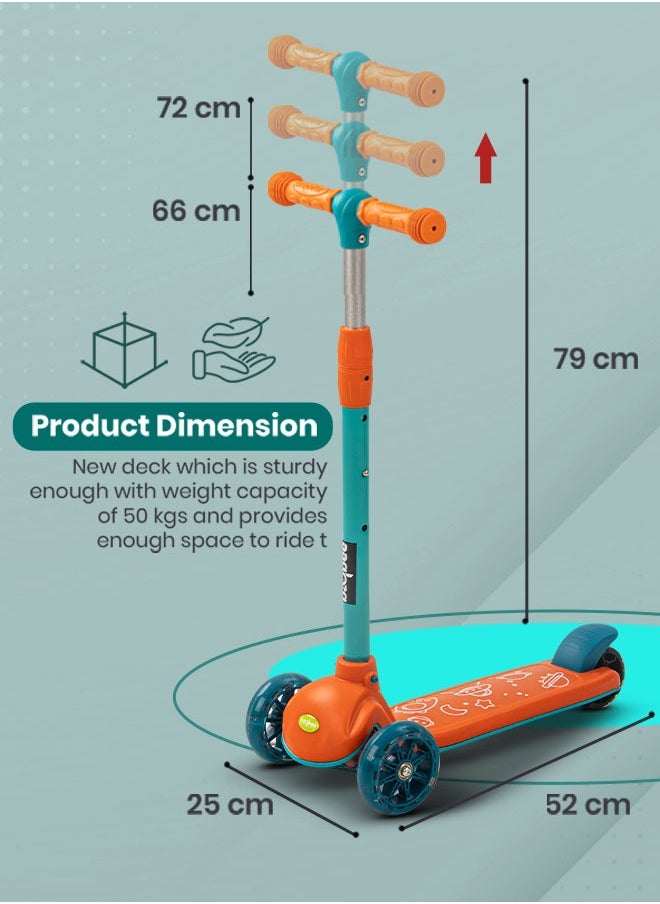 BAYBEE - Baybee Blaze Storm Skate Scooter for Kids 3 Wheel Kids Scooter with 4 Height Adjustable Handle Baby Scooter with LED PU Wheels Smart Kick Scooter for Baby Scooter for Kids 3 to 8 Years Boy Girl Orange - Image 1