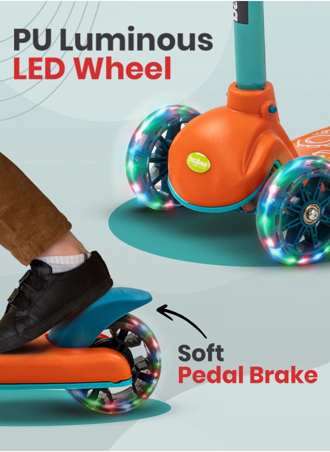 BAYBEE - Baybee Blaze Storm Skate Scooter for Kids 3 Wheel Kids Scooter with 4 Height Adjustable Handle Baby Scooter with LED PU Wheels Smart Kick Scooter for Baby Scooter for Kids 3 to 8 Years Boy Girl Orange - Image 1