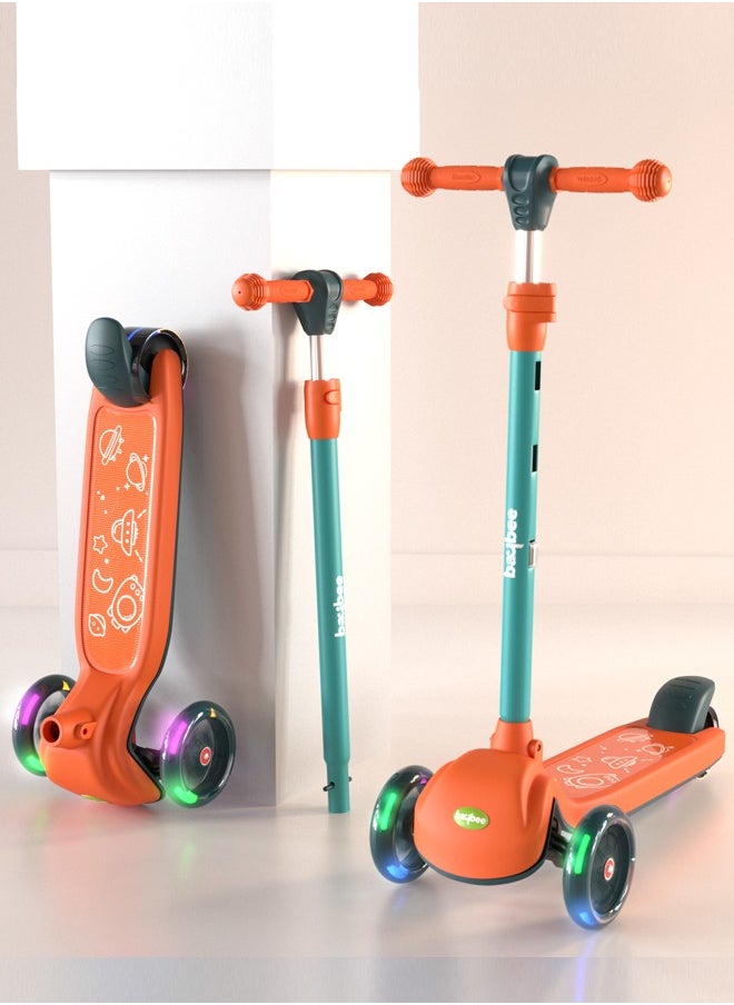 BAYBEE - Baybee Blaze Storm Skate Scooter for Kids 3 Wheel Kids Scooter with 4 Height Adjustable Handle Baby Scooter with LED PU Wheels Smart Kick Scooter for Baby Scooter for Kids 3 to 8 Years Boy Girl Orange - Image 1