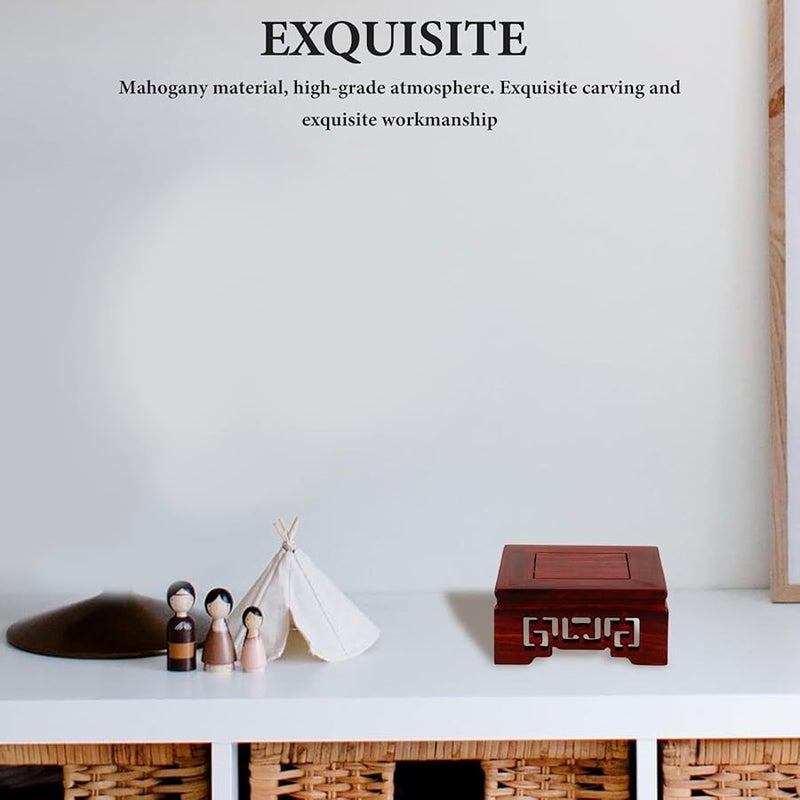 حامل عرض خشبي منحوت يدويًا لإبريق الشاي والنباتات وديكور المنزل - Image 3