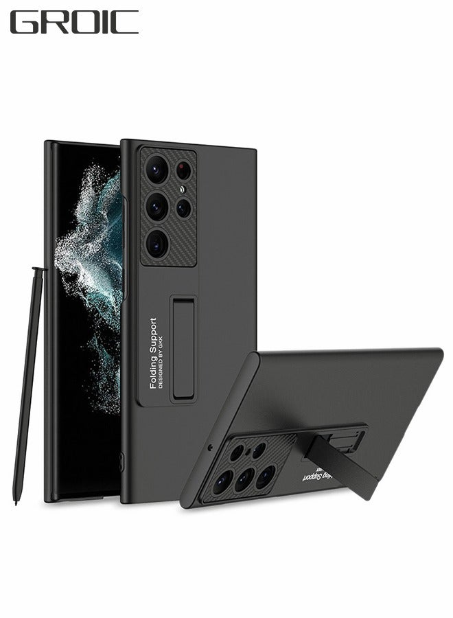 GROIC حافظة سامسونج جالاكسي S22 الترا، حافظة S22 الترا نحيفة، حافظة جالاكسي S22 الترا تدعم الشحن اللاسلكي [حامل قابل للتعديل، مضاد للسقوط، مضاد لبصمات الأصابع، حماية شاملة] - أسود - Image 1