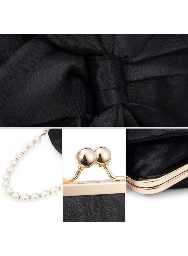 Simcat Womens Clutch Bag,Pleated Satin Handbag Lady Pleated Bow Purse Evening Bag with Chain for Wedding Prom Formal Party, Black B - Image 5