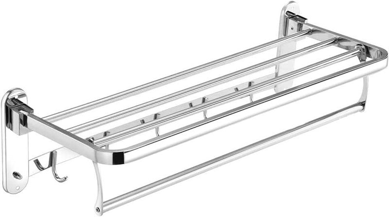 Bath Towel Rack 23.6 Inches Stainless Steel Towel Rack,Foldable Wall Mounted Double Towel Holder,Polished 304 Stainless Steel 5 Hooks Towel Shelf - Image 1