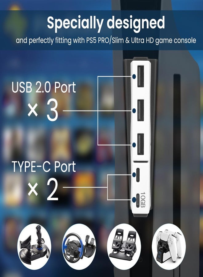 Raryars USB Hub for PS5 Slim & PS5 Pro USB Port Extender High-Speed Expansion Hub Extender PlayStation 5 Slim & PlayStation 5 Pro Adapter with 3 USB + 2 Type C Port(One Up to 10Gbps) - Image 3