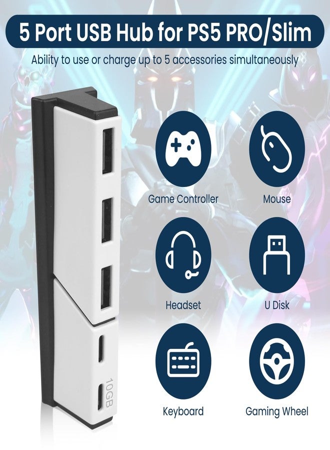 Raryars USB Hub for PS5 Slim & PS5 Pro USB Port Extender High-Speed Expansion Hub Extender PlayStation 5 Slim & PlayStation 5 Pro Adapter with 3 USB + 2 Type C Port(One Up to 10Gbps) - Image 2