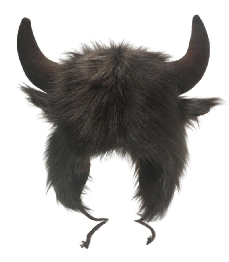 Hzxsny Faux Fur Trooper Hat for Women Men Furry Buffalo Hat with Horns Furry Earmuff Winter Trooper Caps Fluffy Earflap Cap 2025 - Image 1