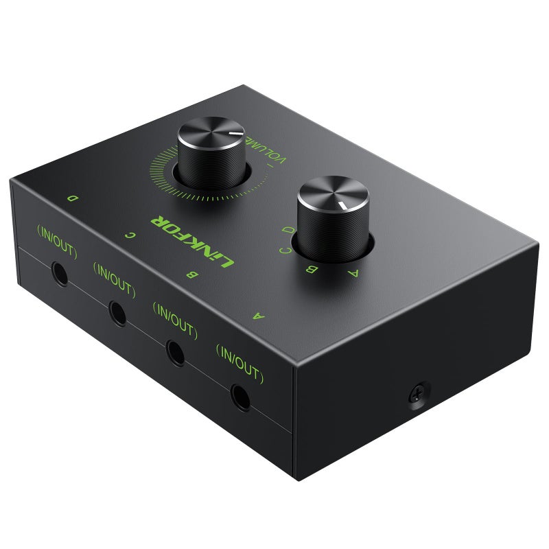 LiNKFOR 4 Port 3.5mm Stereo Audio Switch, 4 Way Stereo Audio Selector, 4 Input 1 Output / 1 Input 4 Output Audio Splitter with Volume Control and 4 Channel Switch Knob - Image 4