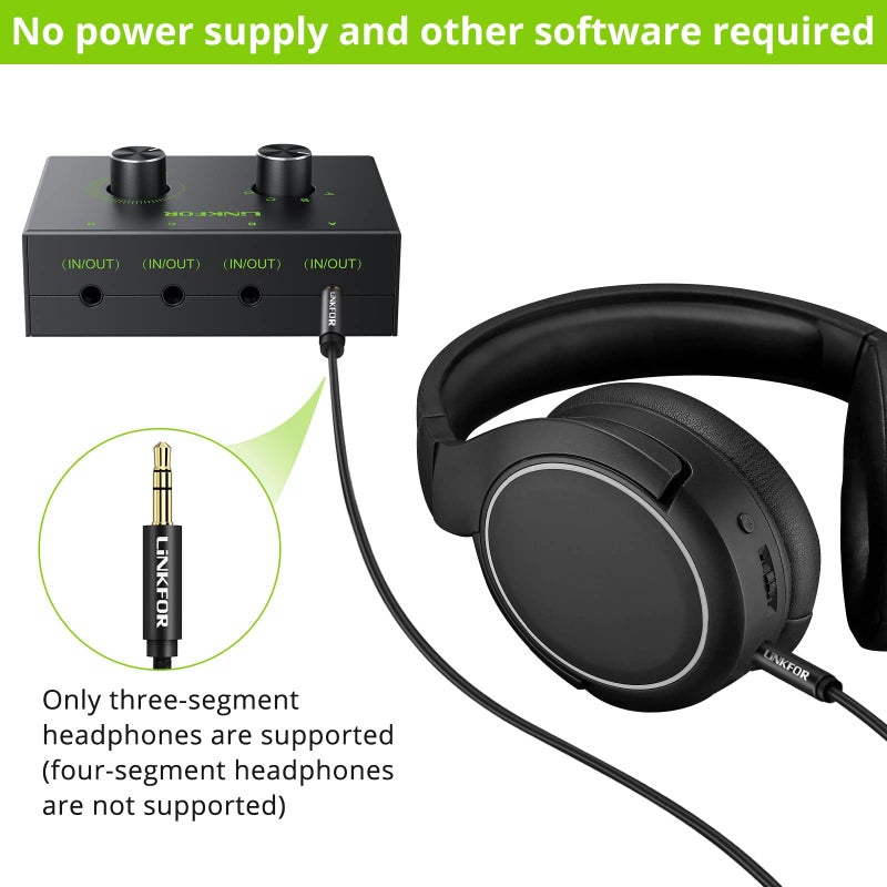 LiNKFOR 4 Port 3.5mm Stereo Audio Switch, 4 Way Stereo Audio Selector, 4 Input 1 Output / 1 Input 4 Output Audio Splitter with Volume Control and 4 Channel Switch Knob - Image 5