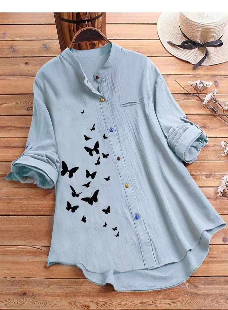 Loquat Women's Spring And Summer New Fashion Printed Cotton Shirt 